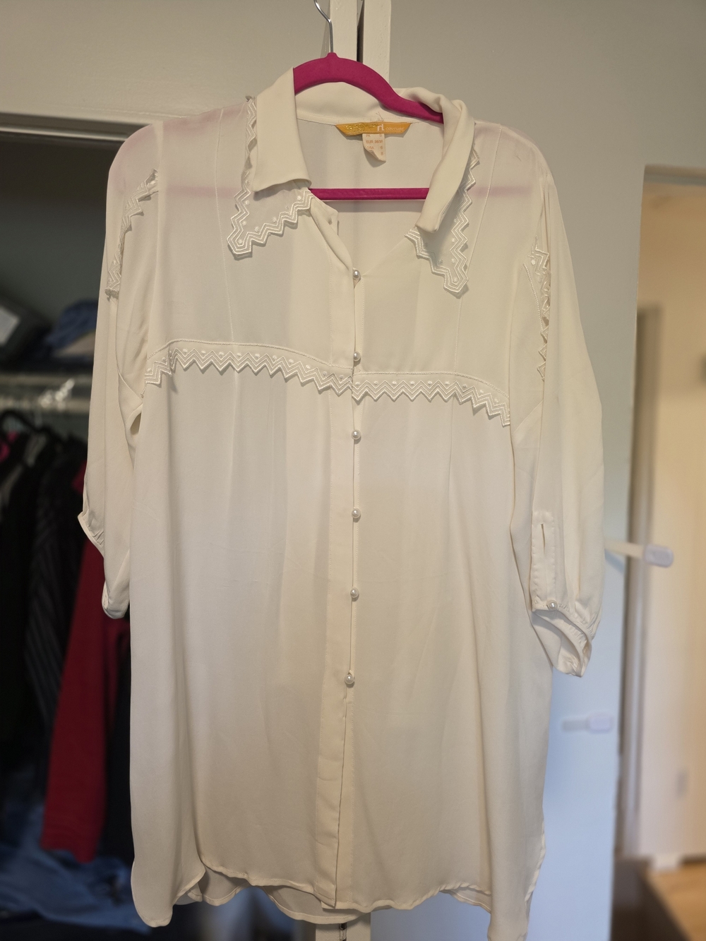 Cream Button-Front Women's Blouse Dress. Pakistani Couture